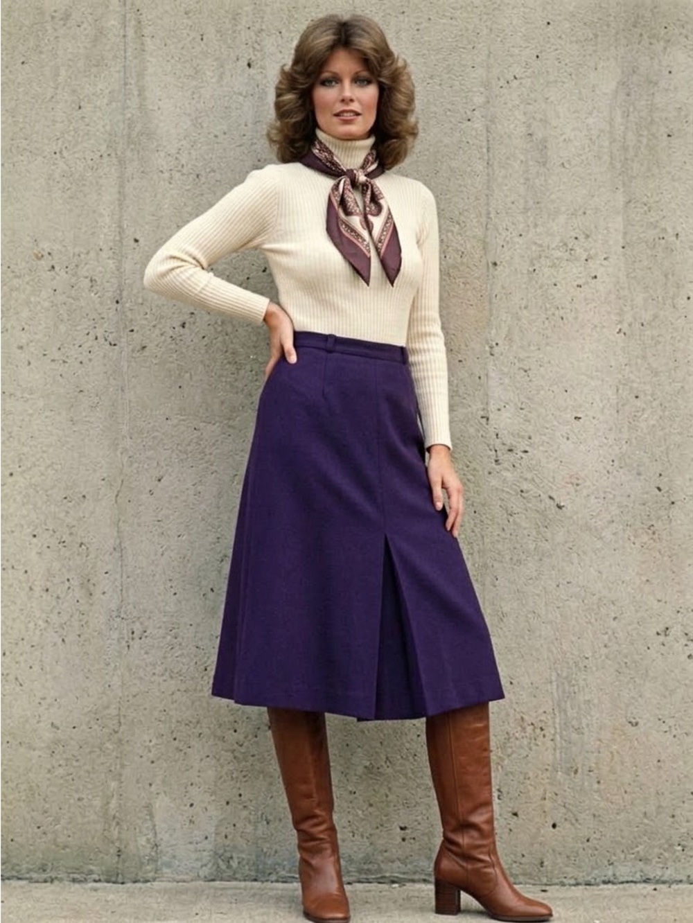 Vintage Victoire Purple Wool Midi Skirt Classic Pleated 12